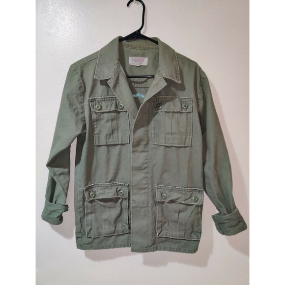 Anthro Ecote Women's XS Field Jacket Military Green Pockets Buttons Embroidered - Picture 2 of 12